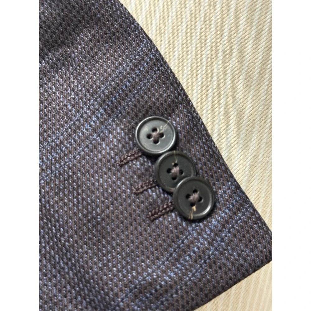 Ermenegildo Zegna Silk Cashmere Mens Blazer  IT 52R Blue Brown Windowpane Plaid